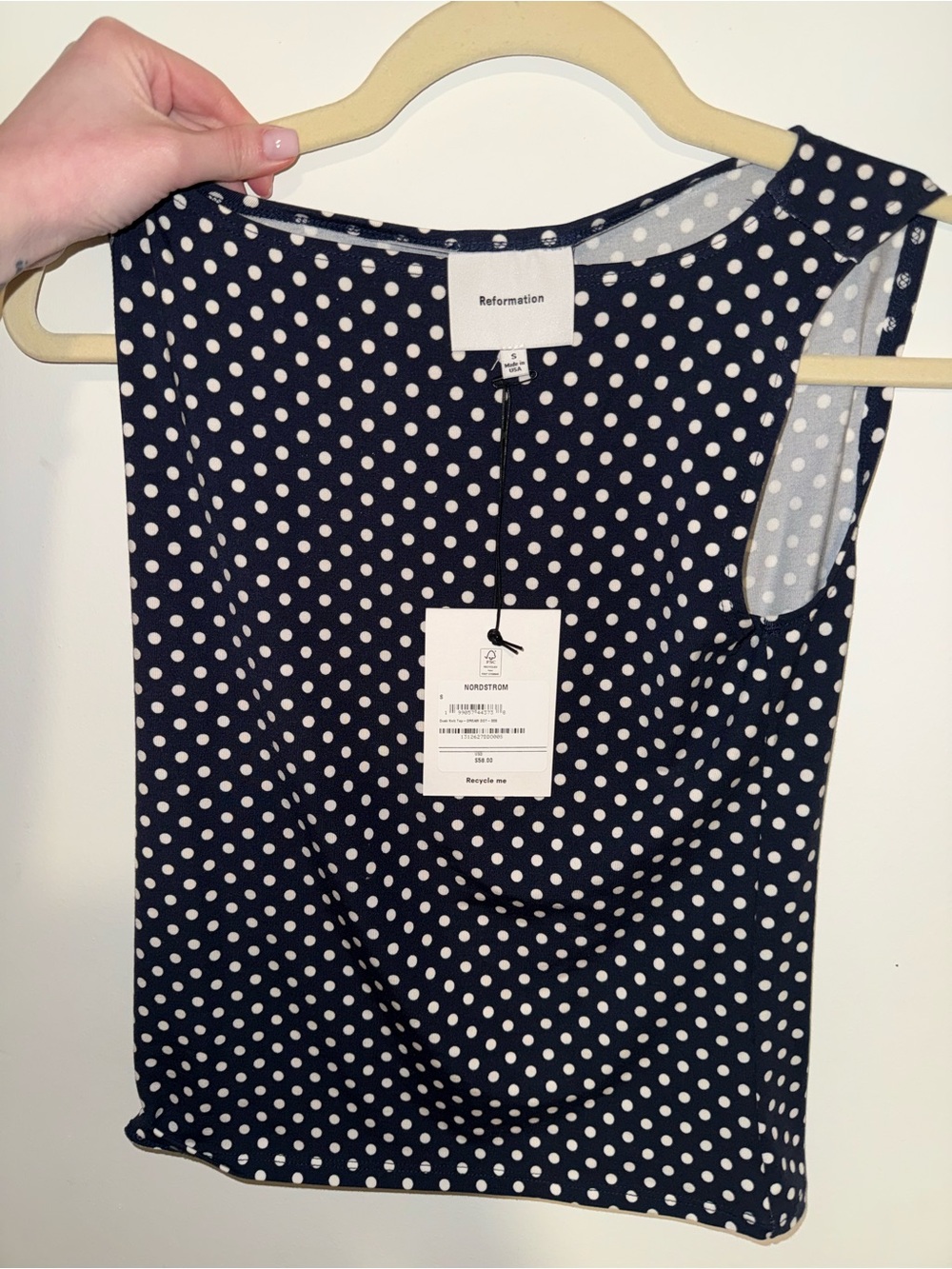 NWT Reformation Dusk Tank in Navy Polka Dot